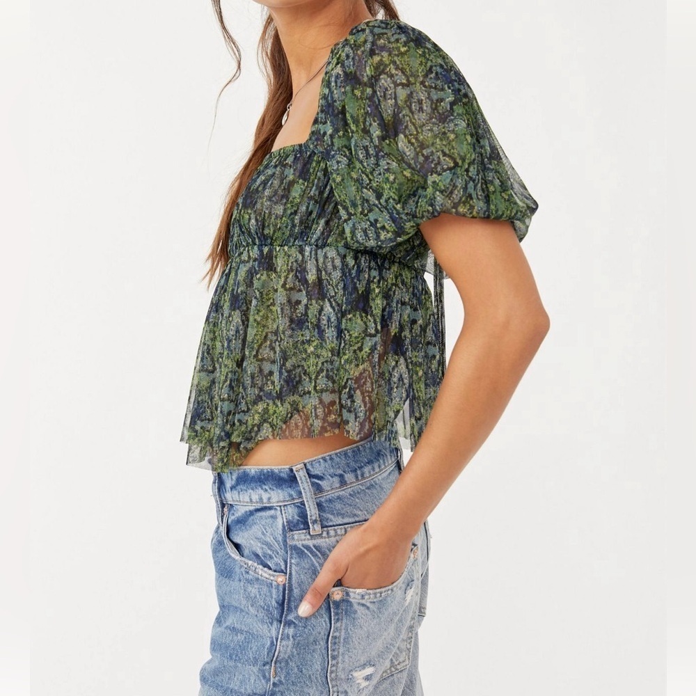 NWT Free People Penelope Blouse Deep Sea Combo Size Medium - Picture 10 of 10